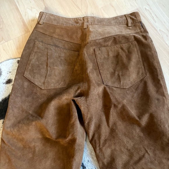 HUGO BUSCATI 100% Suede Leather Brown‎ Straight Leg Pants Slit Size 4 Western - Picture 5 of 8
